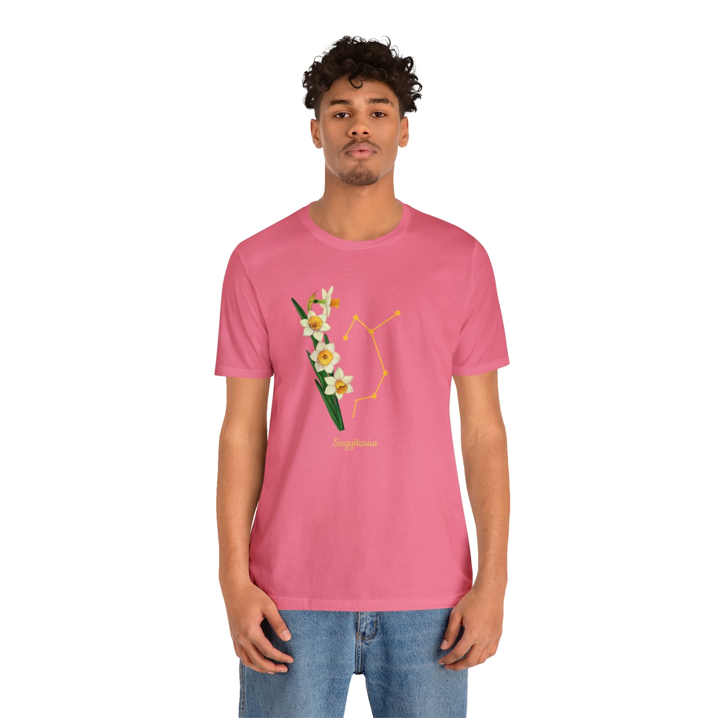 Sagittarius Daffodil Bunch & Stars T-Shirt | Fun Sagittarius T-Shirt | Zodiac T-Shirt | Zodiac Sign Shirt | Astrology | Star Sign | Unisex Jersey Short Sleeve Tee