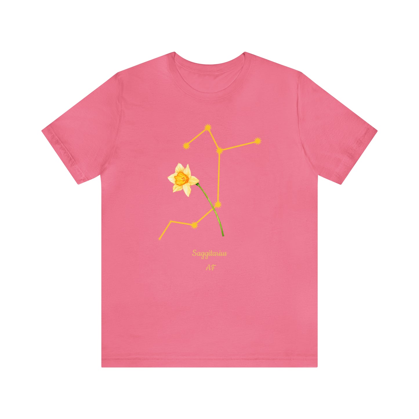 Sagittarius Daffodil Flower & Stars AF T-Shirt | Fun Sagittarius T-Shirt | Zodiac T-Shirt | Zodiac Sign Shirt | Astrology | Star Sign | Unisex Jersey Short Sleeve Tee