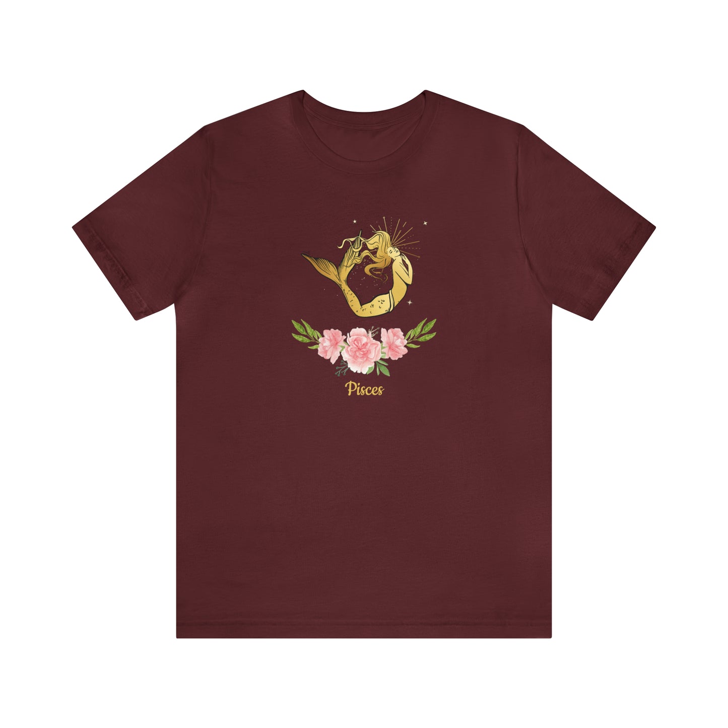 Pisces Mermaid & Flowers T-Shirt | Fun Pisces T-Shirt | Zodiac T-Shirt | Zodiac Sign Shirt | Astrology | Star Sign | Unisex Jersey Short Sleeve Tee