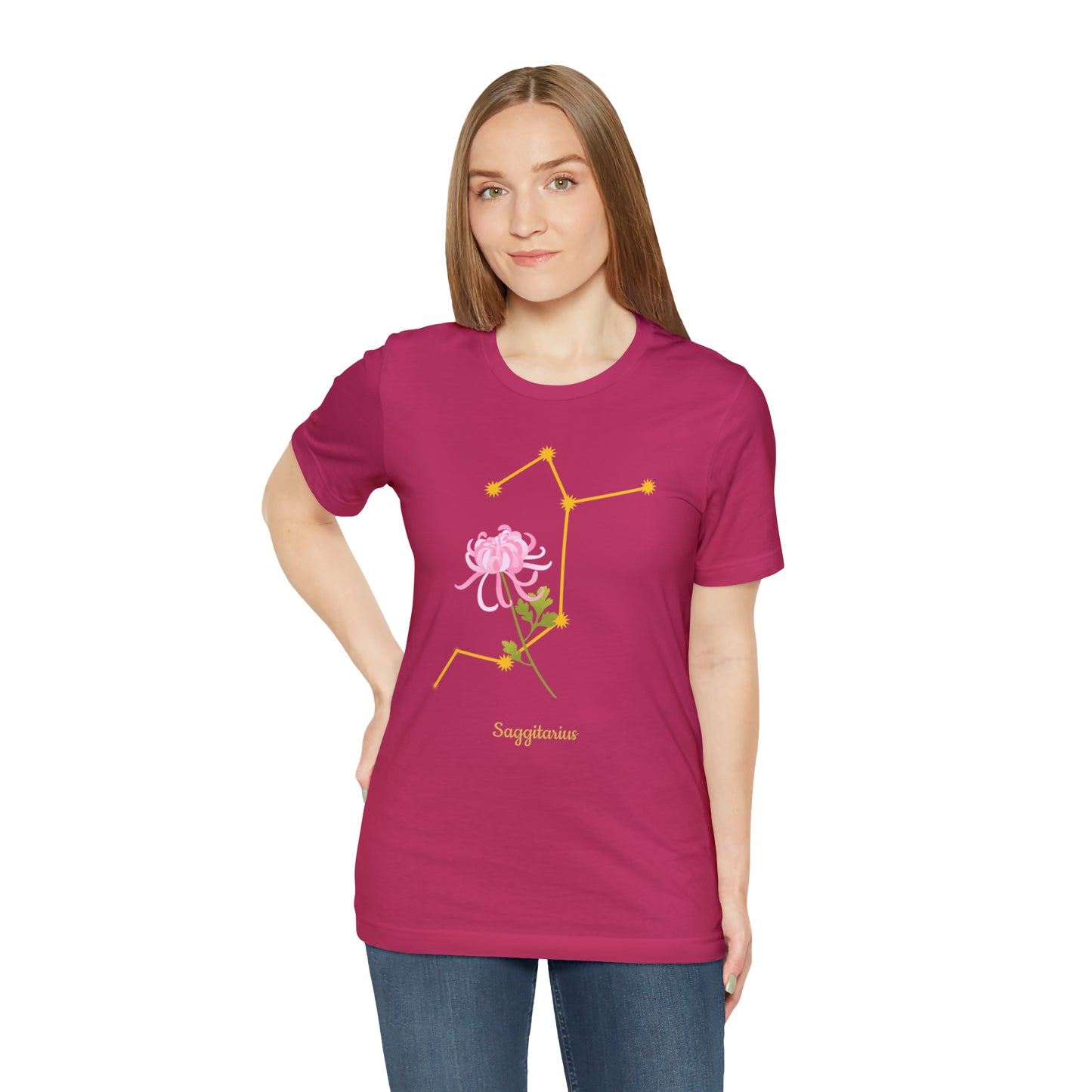Sagittarius Flower & Stars T-Shirt | Fun Sagittarius T-Shirt | Zodiac T-Shirt | Zodiac Sign Shirt | Astrology | Star Sign | Unisex Jersey Short Sleeve Tee