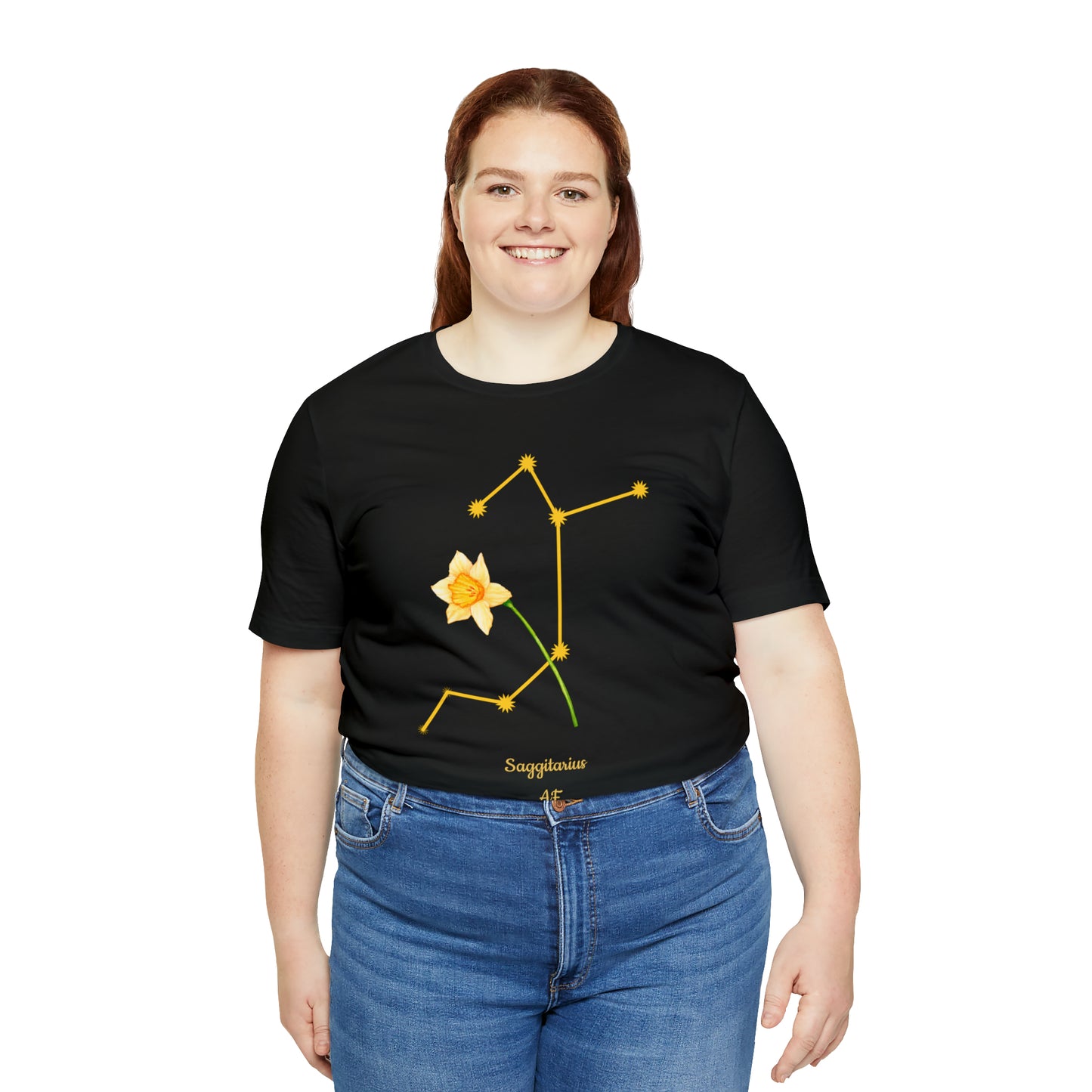 Sagittarius Daffodil Flower & Stars AF T-Shirt | Fun Sagittarius T-Shirt | Zodiac T-Shirt | Zodiac Sign Shirt | Astrology | Star Sign | Unisex Jersey Short Sleeve Tee