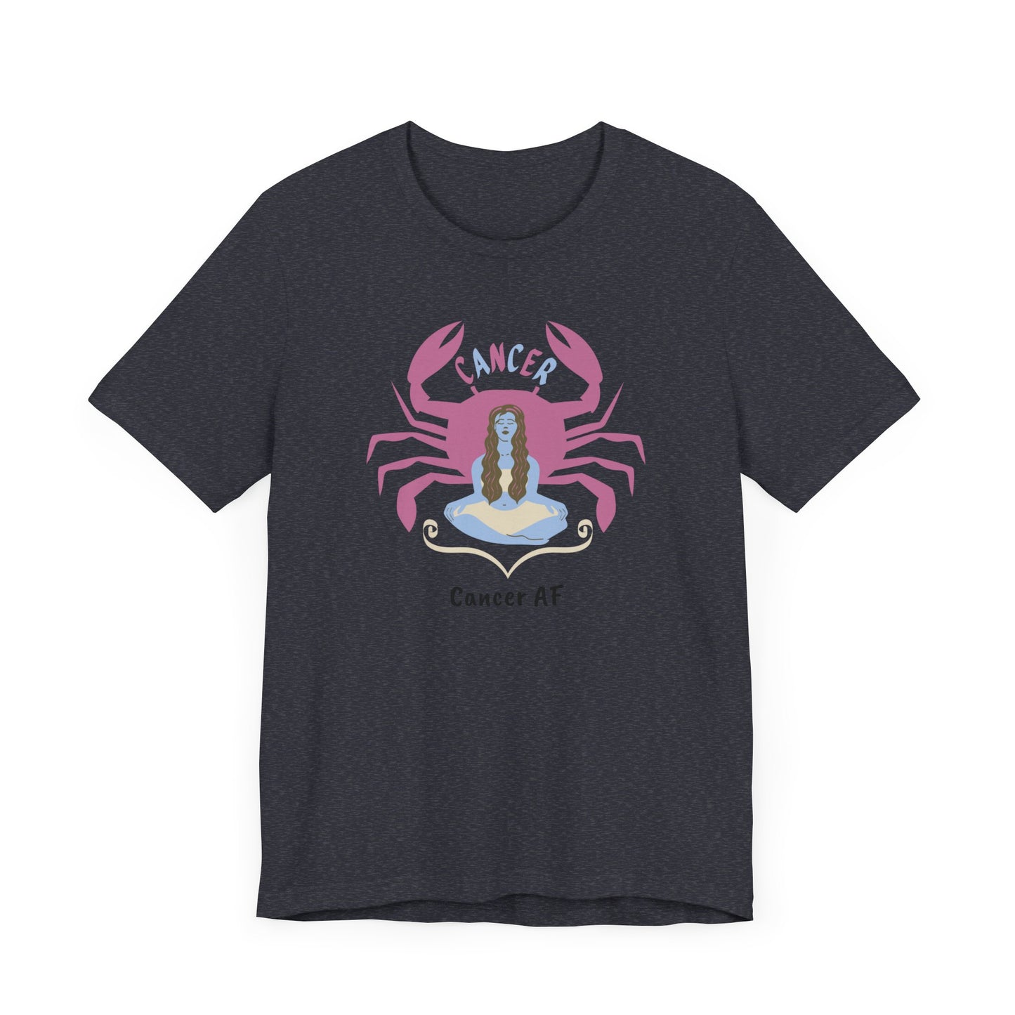 Cancer AF Lady and Crab White T-Shirt | Fun Cancer Crab T-Shirt | Zodiac T-Shirt | Zodiac Sign Shirt | Astrology | Star Sign | Unisex Jersey Short Sleeve Tee