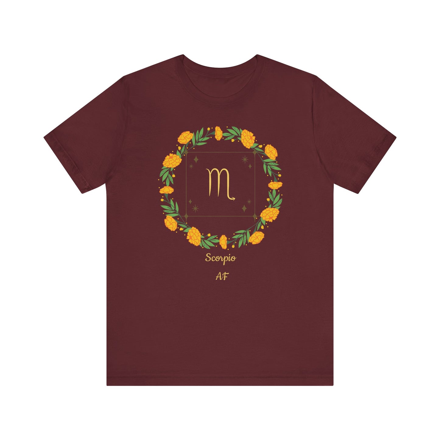 Scorpio AF Garland & Symbol T-Shirt | Fun Scorpio T-Shirt | Zodiac T-Shirt | Zodiac Sign Shirt | Astrology | Star Sign | Unisex Jersey Short Sleeve Tee
