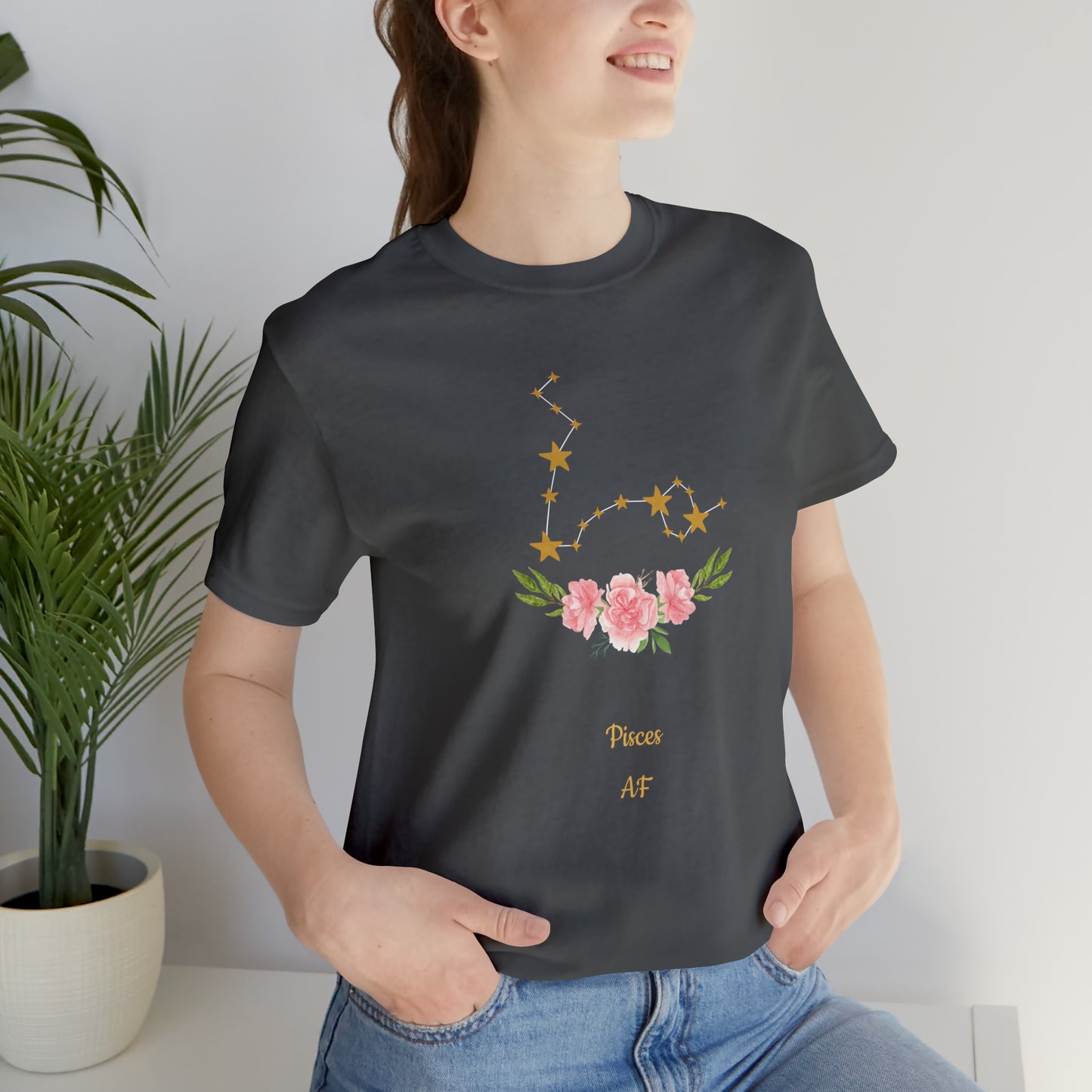 Pisces AF Star & Flowers T-Shirt | Fun Pisces T-Shirt | Zodiac T-Shirt | Zodiac Sign Shirt | Astrology | Star Sign | Unisex Jersey Short Sleeve Tee