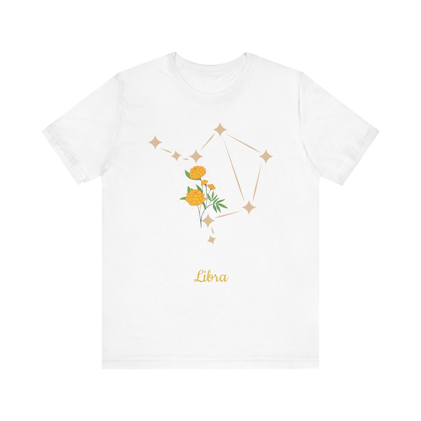 Libra Star Sign and Yellow Flower T-Shirt | Fun Virgo T-Shirt | Zodiac T-Shirt | Zodiac Sign Shirt | Astrology | Star Sign | Unisex Jersey Short Sleeve Tee