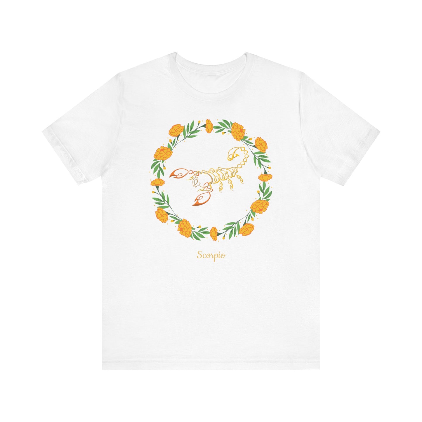 Scorpio Symbol & Garland T-Shirt | Fun Scorpio T-Shirt | Zodiac T-Shirt | Zodiac Sign Shirt | Astrology | Star Sign | Unisex Jersey Short Sleeve Tee