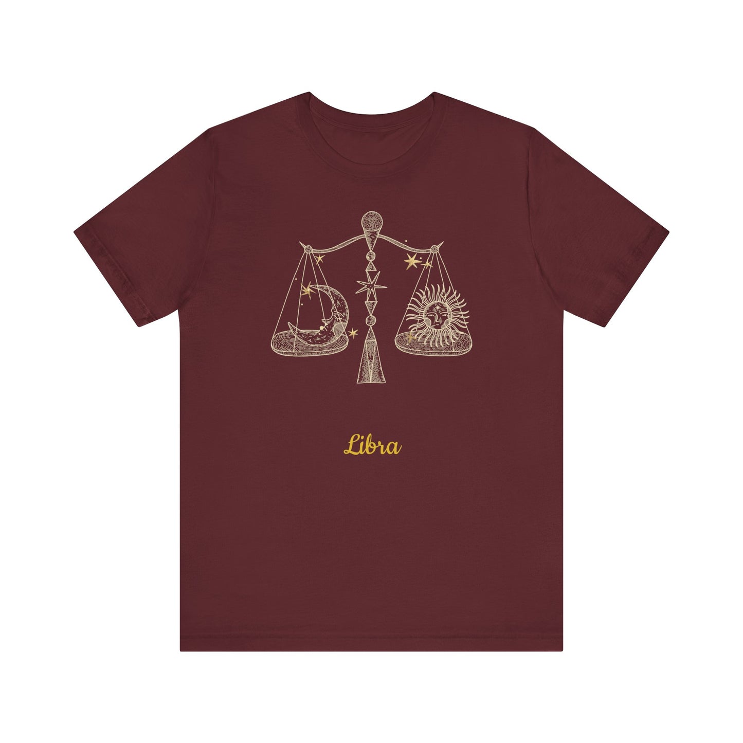 Libra Scales Symbol T-Shirt And Stars | Fun Libra T-Shirt | Zodiac T-Shirt | Zodiac Sign Shirt | Astrology | Star Sign | Unisex Jersey Short Sleeve Tee