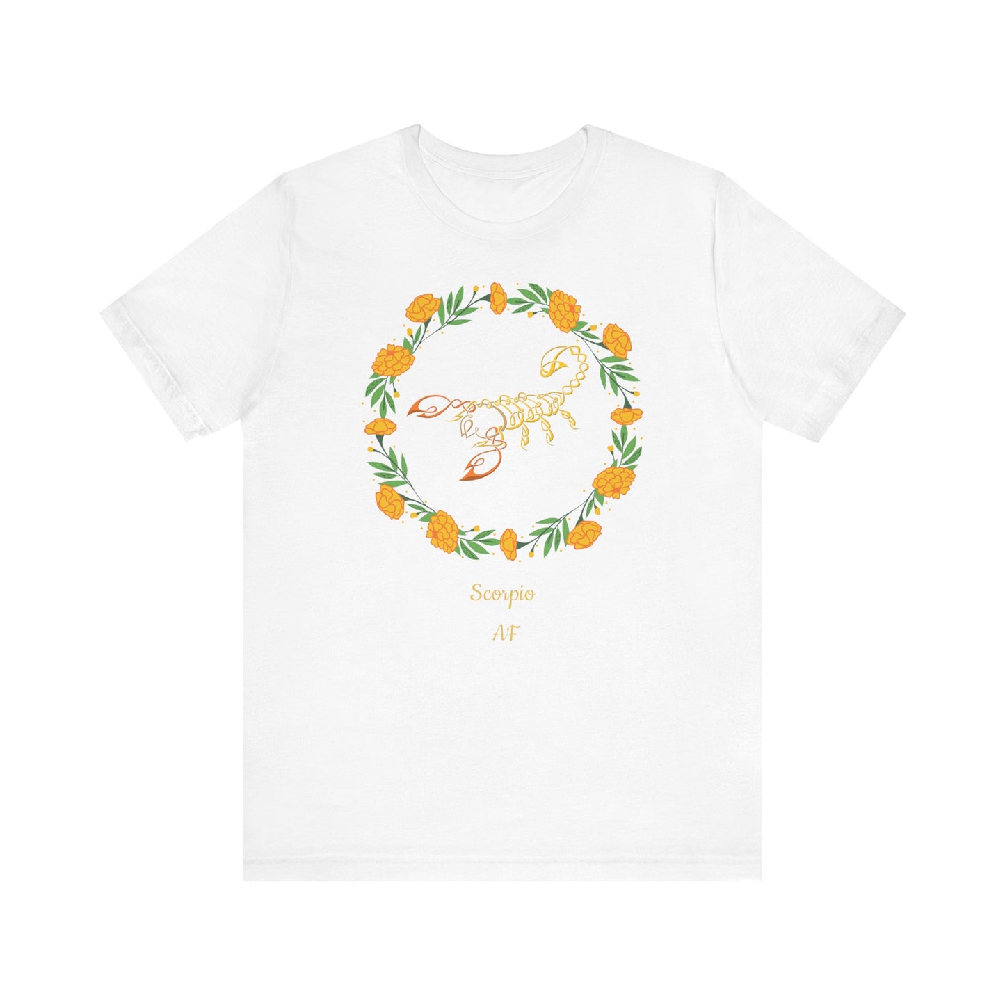 Scorpio AF Symbol & Garland T-Shirt | Fun Scorpio T-Shirt | Zodiac T-Shirt | Zodiac Sign Shirt | Astrology | Star Sign | Unisex Jersey Short Sleeve Tee