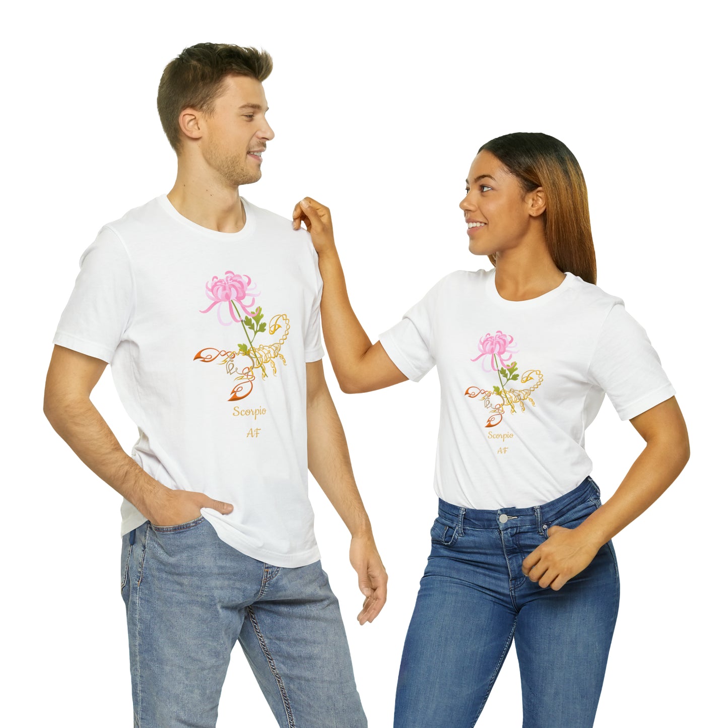 Scorpion & Flower AF T-Shirt | Fun Scorpio T-Shirt | Zodiac T-Shirt | Zodiac Sign Shirt | Astrology | Star Sign | Unisex Jersey Short Sleeve Tee