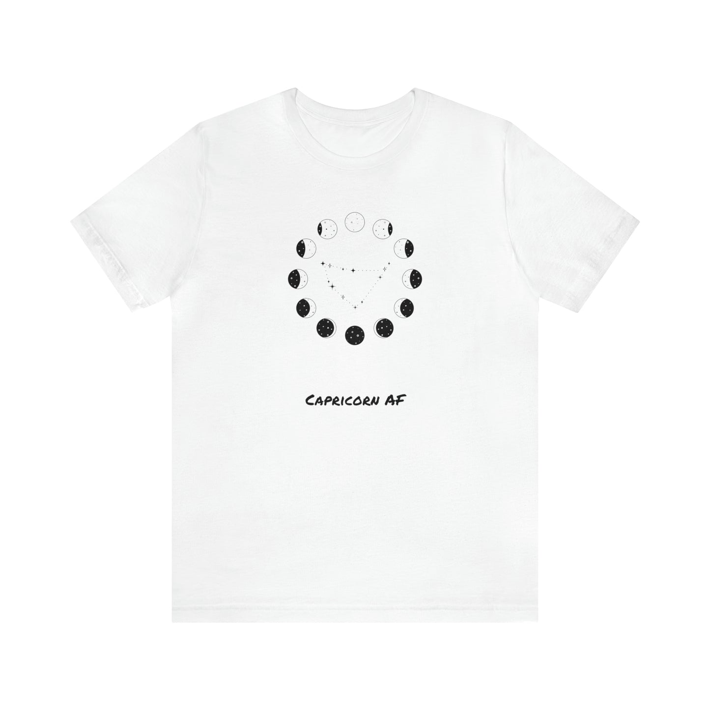 Capricorn AF Moon Phase T-Shirt | Fun Capricorn T-Shirt | Zodiac T-Shirt | Zodiac Sign Shirt | Astrology | Star Sign | Unisex Jersey Short Sleeve Tee