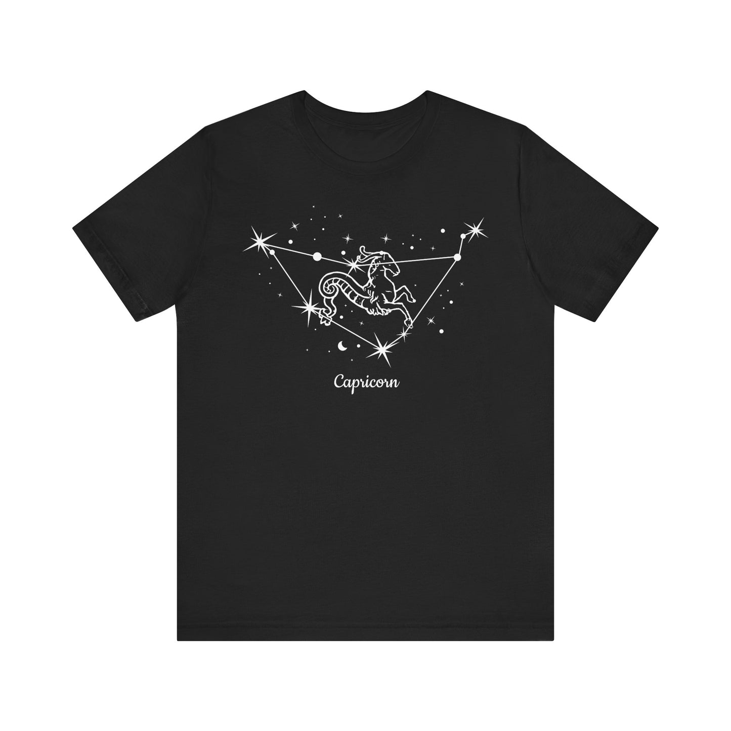 Capricorn Goat and Star Map White T-Shirt | Fun Capricorn T-Shirt | Zodiac T-Shirt | Zodiac Sign Shirt | Astrology | Star Sign | Unisex Jersey Short Sleeve Tee