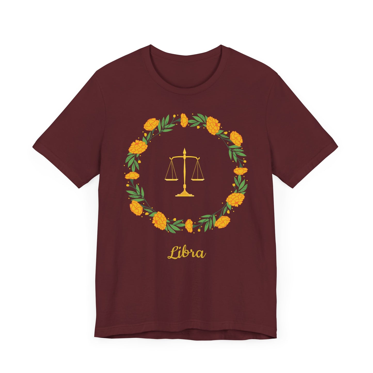 Libra Scales and Garland T-Shirt | Fun Libra T-Shirt | Zodiac T-Shirt | Zodiac Sign Shirt | Astrology | Star Sign | Unisex Jersey Short Sleeve Tee