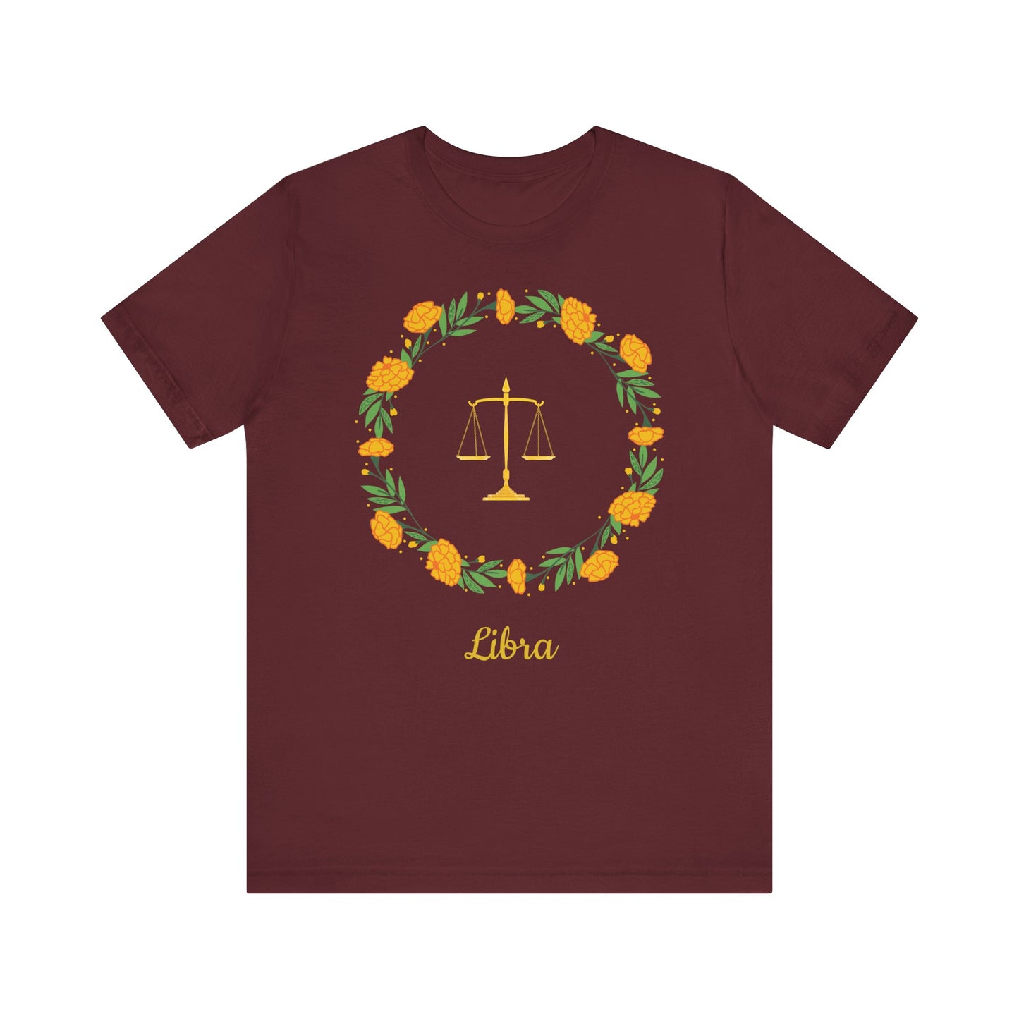 Libra Scales and Garland T-Shirt | Fun Libra T-Shirt | Zodiac T-Shirt | Zodiac Sign Shirt | Astrology | Star Sign | Unisex Jersey Short Sleeve Tee
