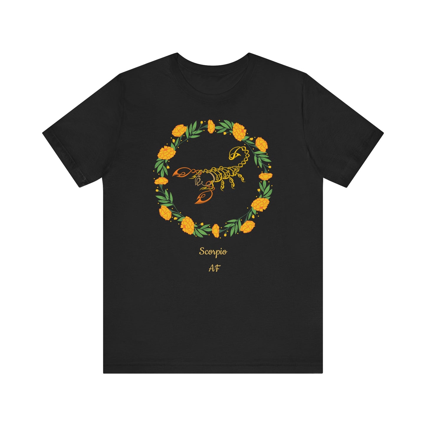 Scorpio AF Symbol & Garland T-Shirt | Fun Scorpio T-Shirt | Zodiac T-Shirt | Zodiac Sign Shirt | Astrology | Star Sign | Unisex Jersey Short Sleeve Tee