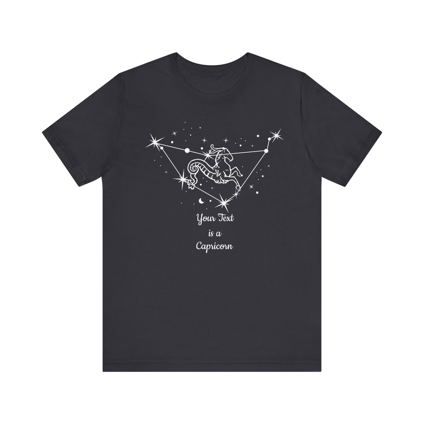 Your TEXT on Capricorn Goat White T-Shirt | Email Us Your Name to info@catchrisapparel.com | Zodiac T-Shirt | Zodiac Sign Shirt | Astrology | Star Sign | Unisex Jersey Short Sleeve Tee