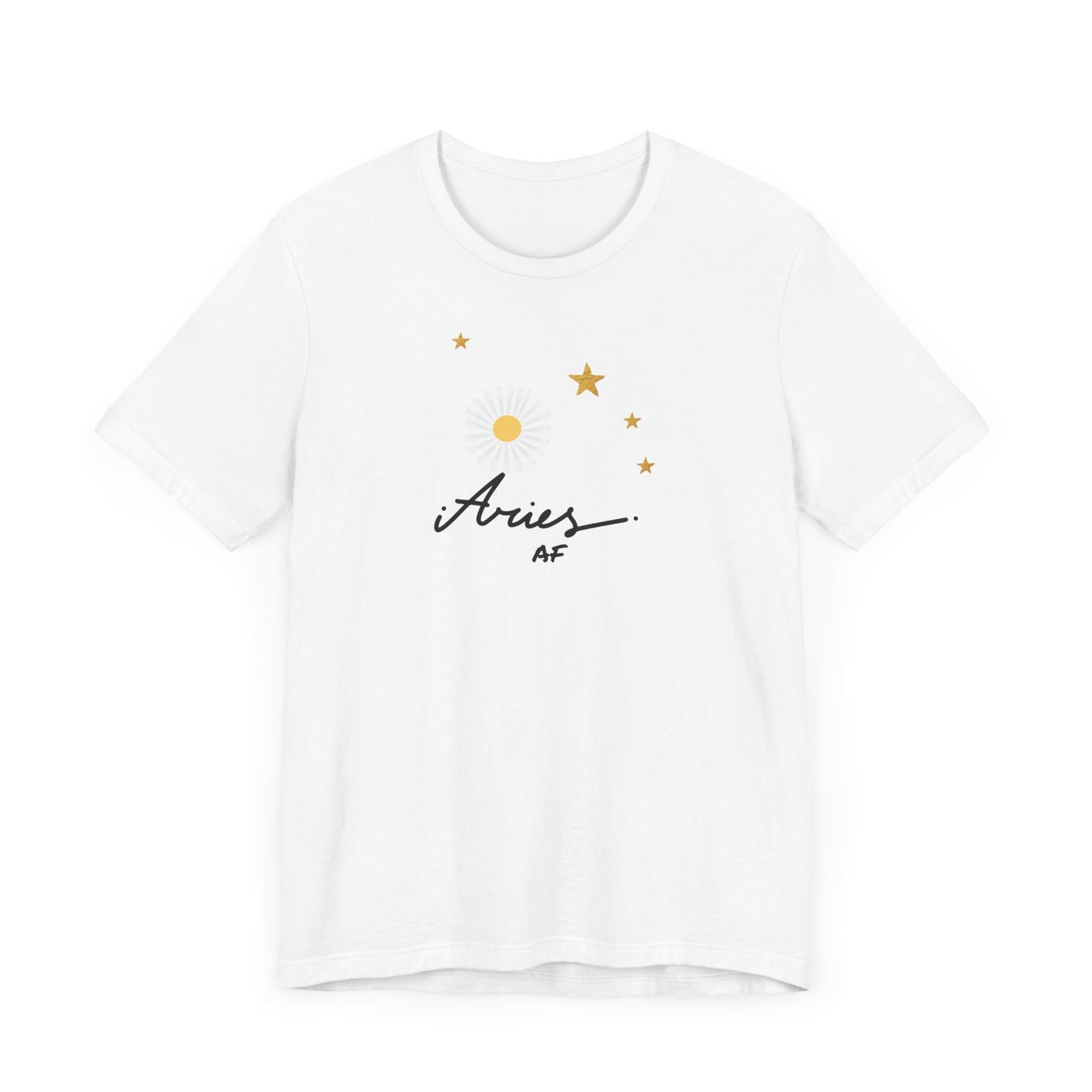 Aries Symbol AF T-Shirt Stars and flower | Fun Aries T-Shirt | Zodiac T-Shirt | Zodiac Sign Shirt | Astrology | Star Sign | Unisex Jersey Short Sleeve Tee