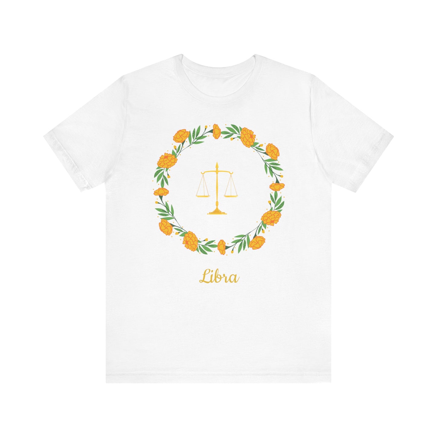 Libra Scales and Garland T-Shirt | Fun Libra T-Shirt | Zodiac T-Shirt | Zodiac Sign Shirt | Astrology | Star Sign | Unisex Jersey Short Sleeve Tee