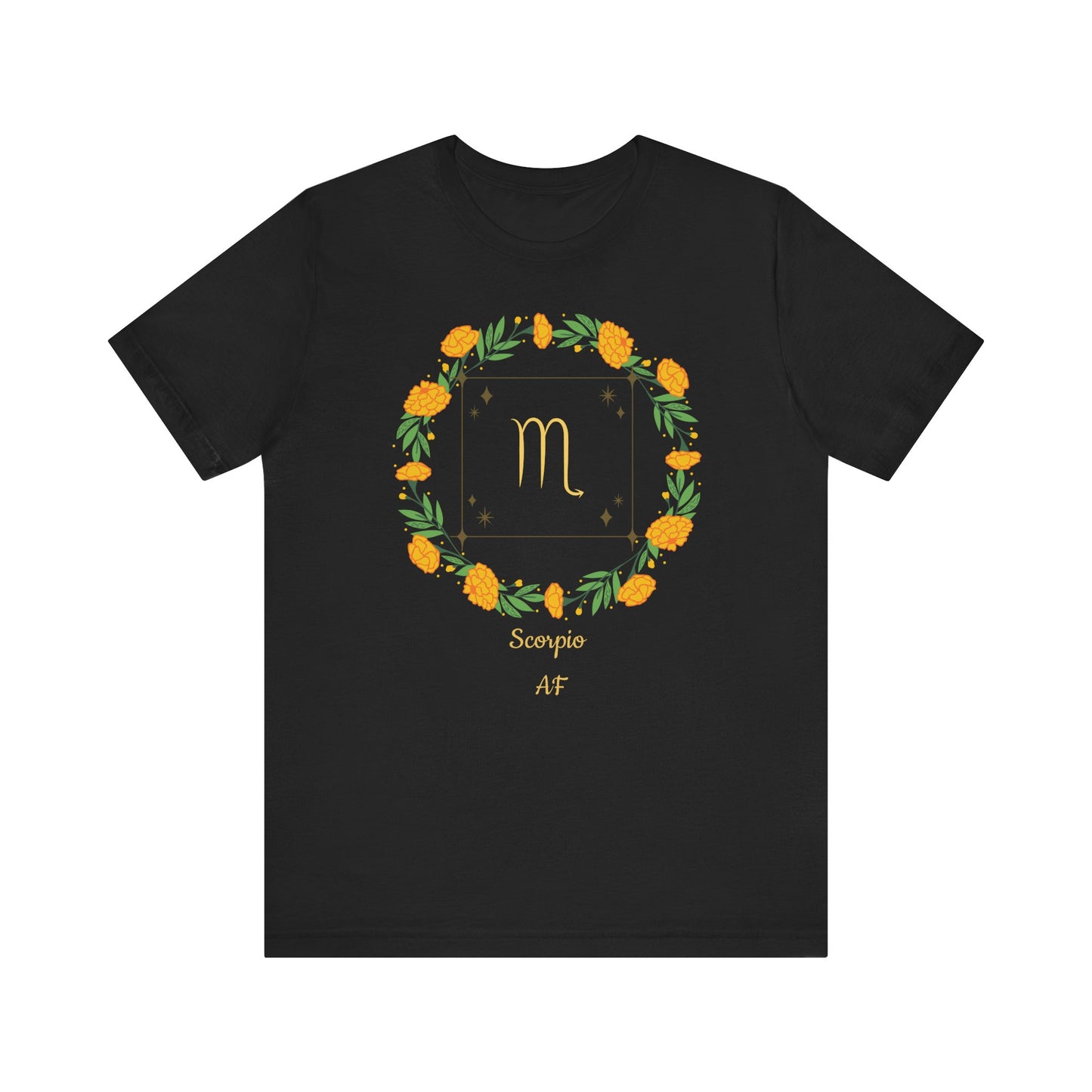 Scorpio AF Garland & Symbol T-Shirt | Fun Scorpio T-Shirt | Zodiac T-Shirt | Zodiac Sign Shirt | Astrology | Star Sign | Unisex Jersey Short Sleeve Tee