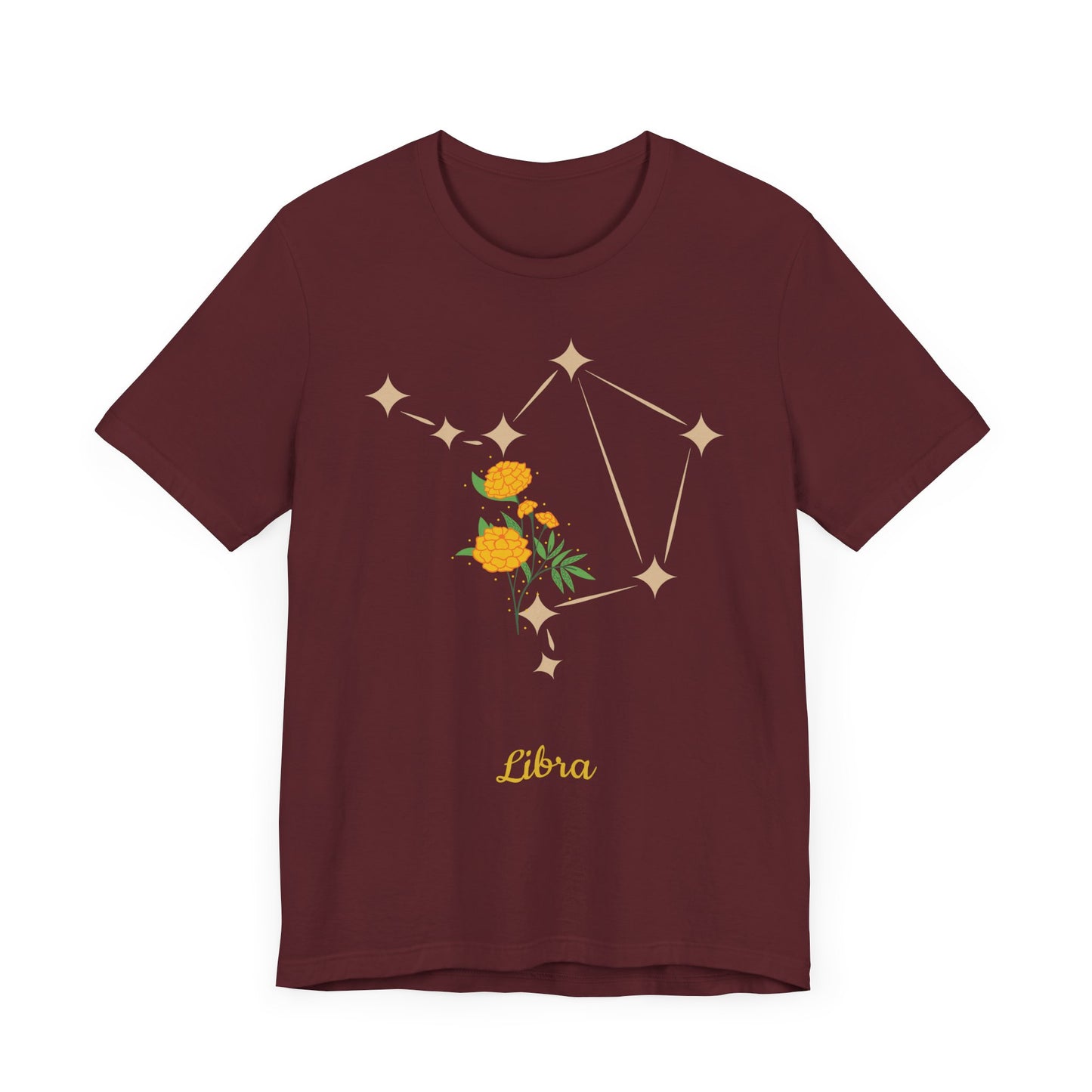 Libra Star Sign and Yellow Flower T-Shirt | Fun Virgo T-Shirt | Zodiac T-Shirt | Zodiac Sign Shirt | Astrology | Star Sign | Unisex Jersey Short Sleeve Tee
