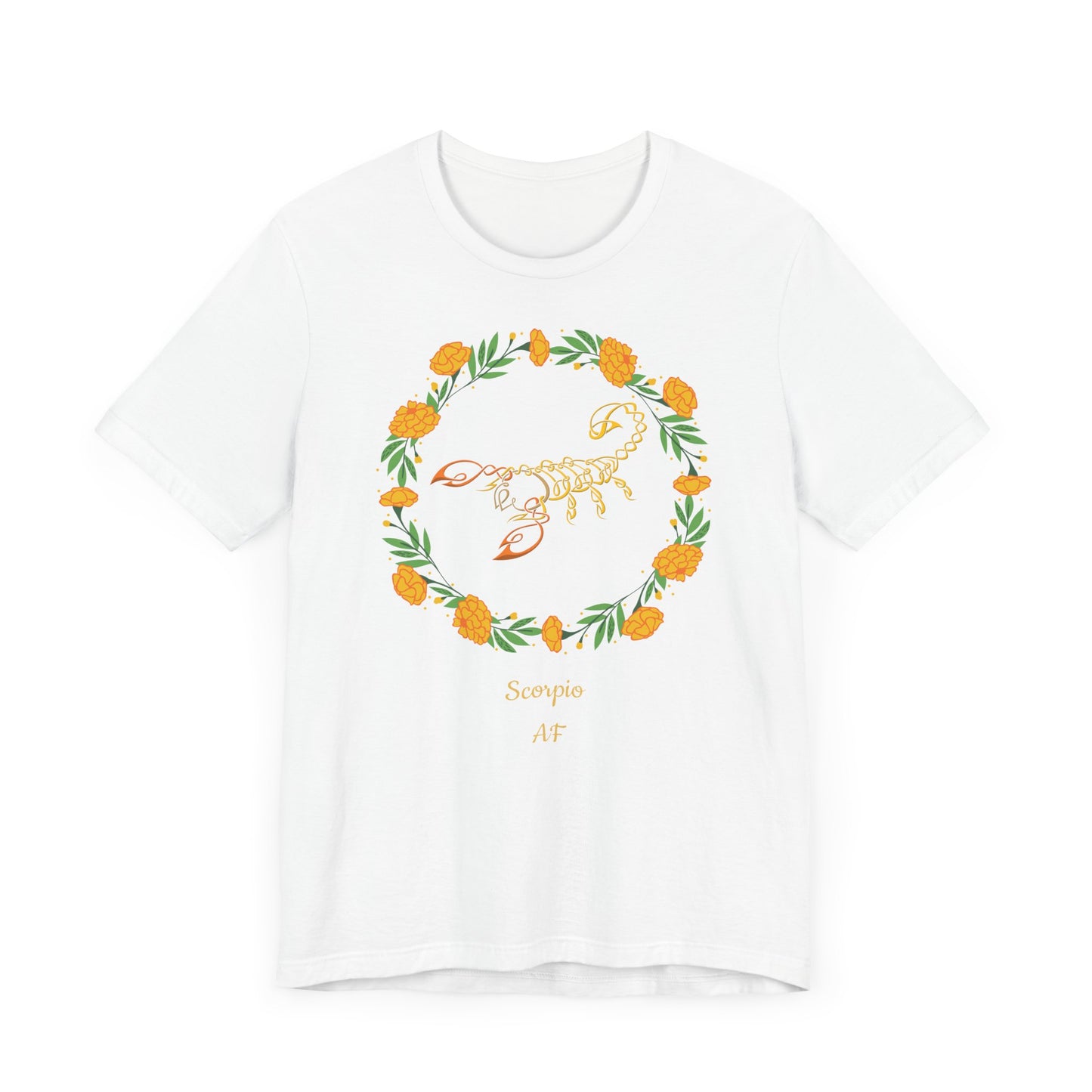 Scorpio AF Symbol & Garland T-Shirt | Fun Scorpio T-Shirt | Zodiac T-Shirt | Zodiac Sign Shirt | Astrology | Star Sign | Unisex Jersey Short Sleeve Tee