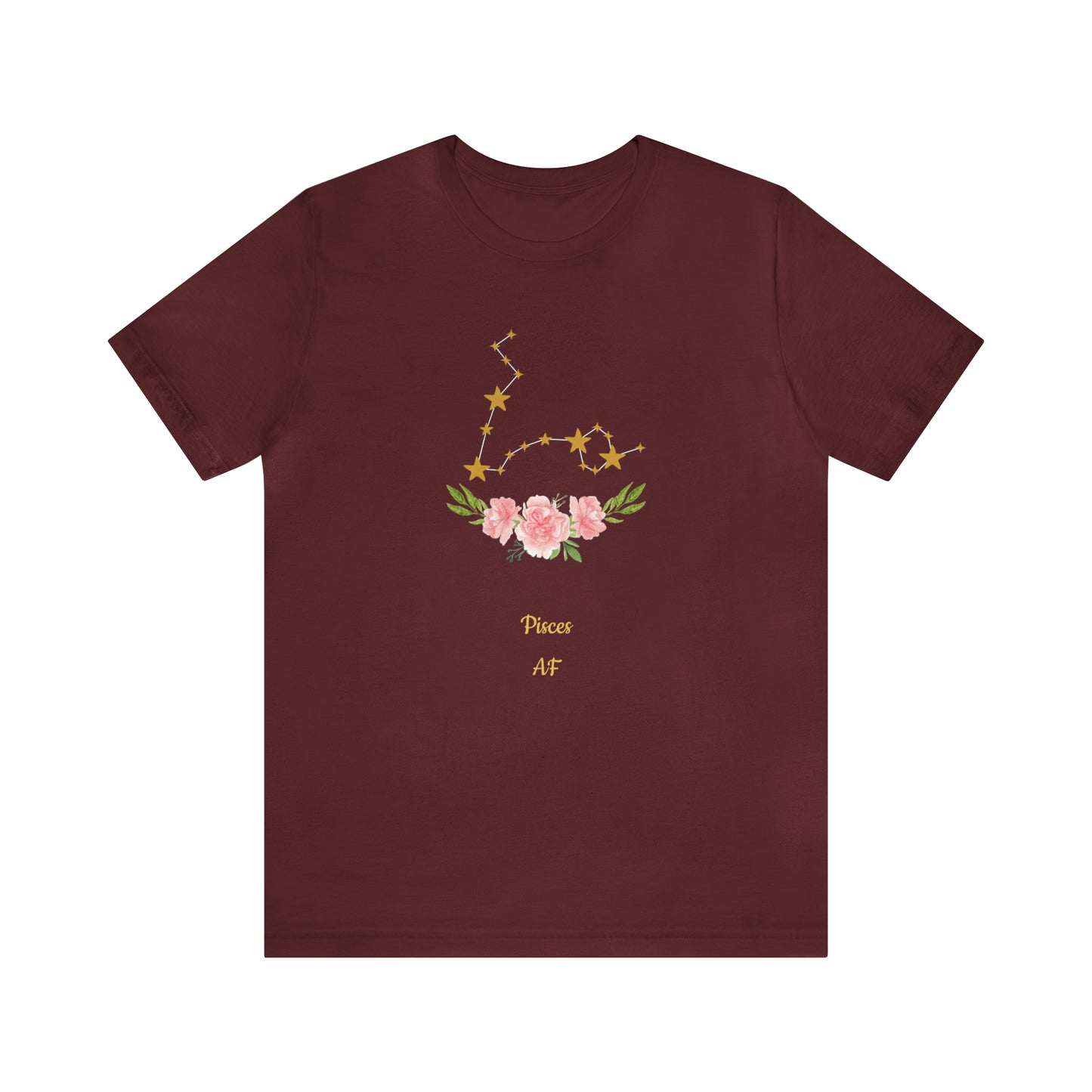 Pisces AF Star & Flowers T-Shirt | Fun Pisces T-Shirt | Zodiac T-Shirt | Zodiac Sign Shirt | Astrology | Star Sign | Unisex Jersey Short Sleeve Tee