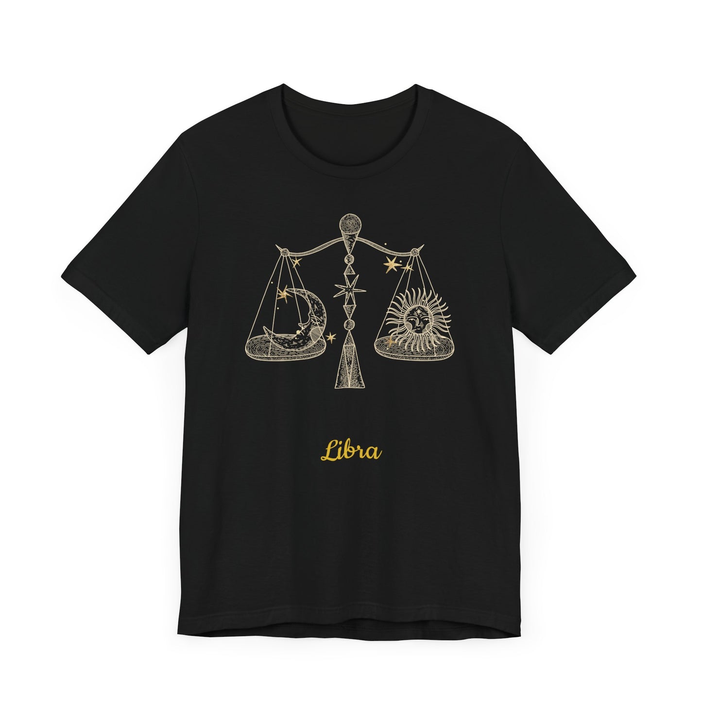 Libra Scales Symbol T-Shirt And Stars | Fun Libra T-Shirt | Zodiac T-Shirt | Zodiac Sign Shirt | Astrology | Star Sign | Unisex Jersey Short Sleeve Tee