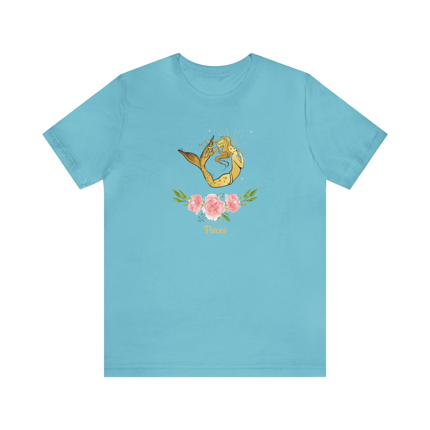Pisces Mermaid & Flowers T-Shirt | Fun Pisces T-Shirt | Zodiac T-Shirt | Zodiac Sign Shirt | Astrology | Star Sign | Unisex Jersey Short Sleeve Tee