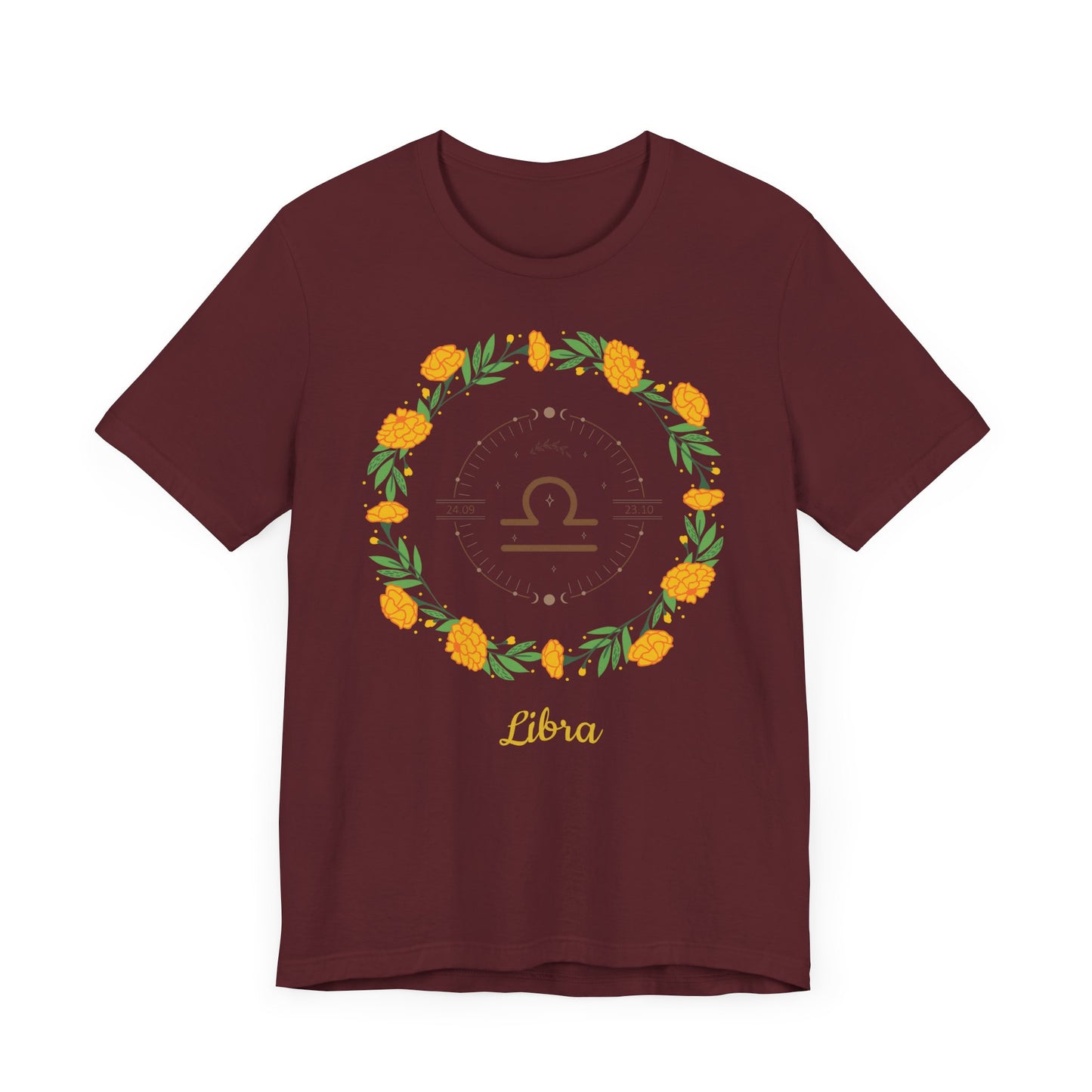 Libra Symbol and Garland T-Shirt | Fun Libra T-Shirt | Zodiac T-Shirt | Zodiac Sign Shirt | Astrology | Star Sign | Unisex Jersey Short Sleeve Tee
