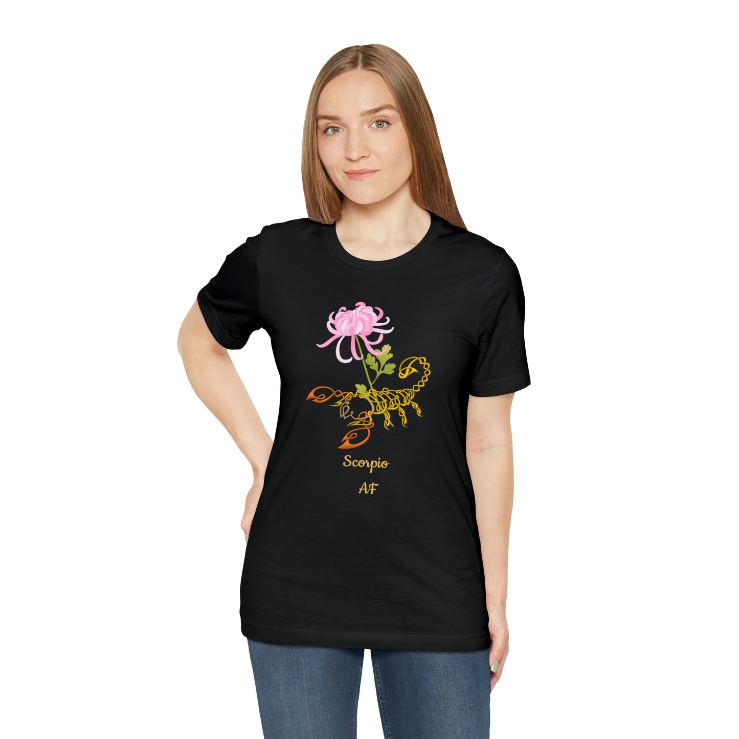 Scorpion & Flower AF T-Shirt | Fun Scorpio T-Shirt | Zodiac T-Shirt | Zodiac Sign Shirt | Astrology | Star Sign | Unisex Jersey Short Sleeve Tee