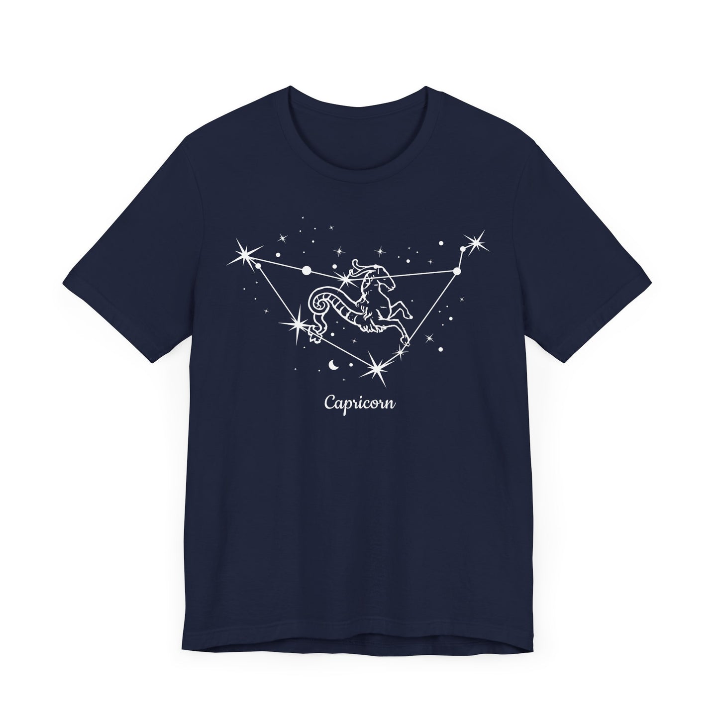 Capricorn Goat and Star Map White T-Shirt | Fun Capricorn T-Shirt | Zodiac T-Shirt | Zodiac Sign Shirt | Astrology | Star Sign | Unisex Jersey Short Sleeve Tee