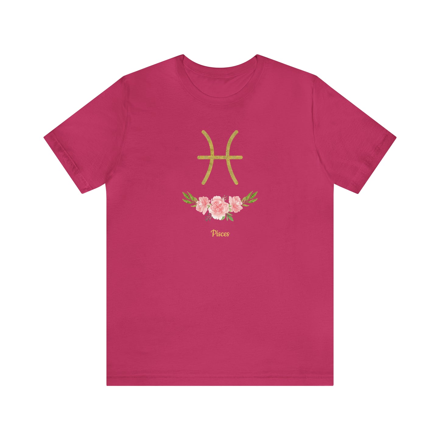 Pisces Symbol & Flowers T-Shirt | Fun Pisces T-Shirt | Zodiac T-Shirt | Zodiac Sign Shirt | Astrology | Star Sign | Unisex Jersey Short Sleeve Tee