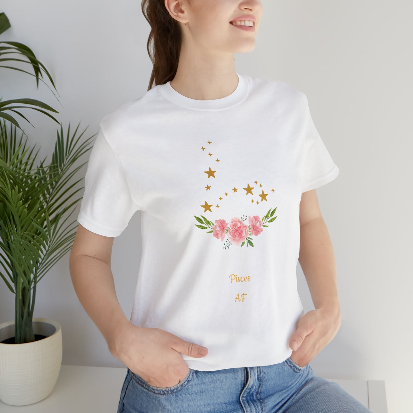 Pisces AF Star & Flowers T-Shirt | Fun Pisces T-Shirt | Zodiac T-Shirt | Zodiac Sign Shirt | Astrology | Star Sign | Unisex Jersey Short Sleeve Tee