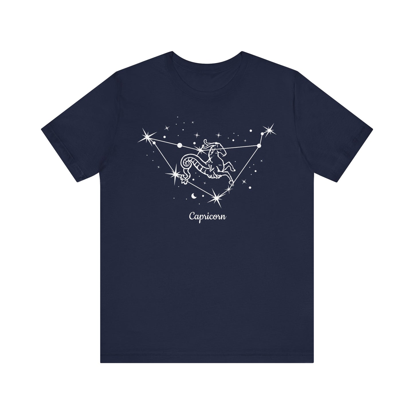 Capricorn Goat and Star Map White T-Shirt | Fun Capricorn T-Shirt | Zodiac T-Shirt | Zodiac Sign Shirt | Astrology | Star Sign | Unisex Jersey Short Sleeve Tee