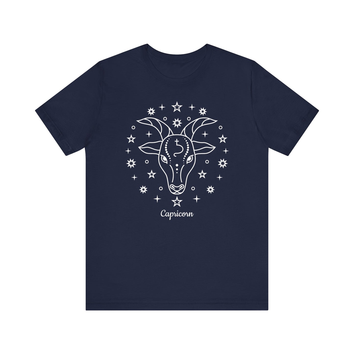 Capricorn Symbols White T-Shirt | Fun Capricorn T-Shirt | Zodiac T-Shirt | Zodiac Sign Shirt | Astrology | Star Sign | Unisex Jersey Short Sleeve Tee