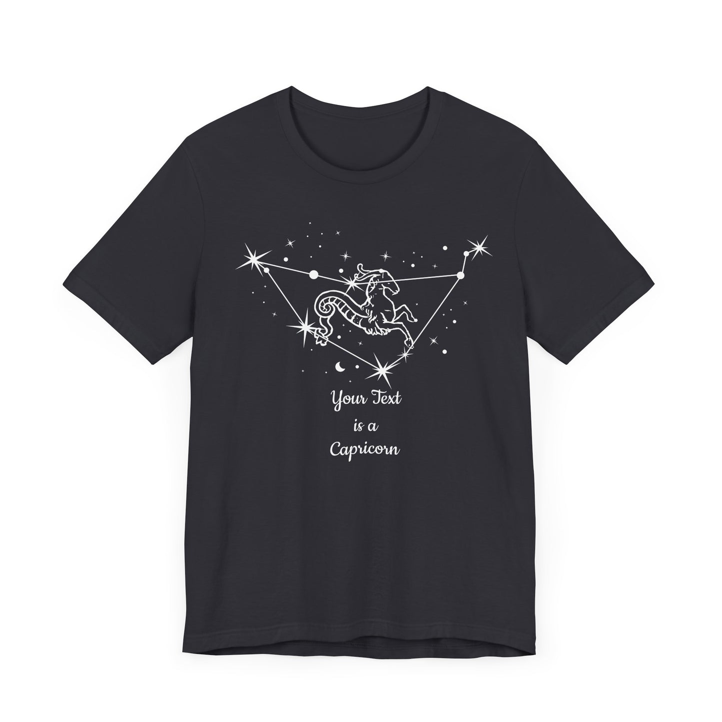 Your TEXT on Capricorn Goat White T-Shirt | Email Us Your Name to info@catchrisapparel.com | Zodiac T-Shirt | Zodiac Sign Shirt | Astrology | Star Sign | Unisex Jersey Short Sleeve Tee