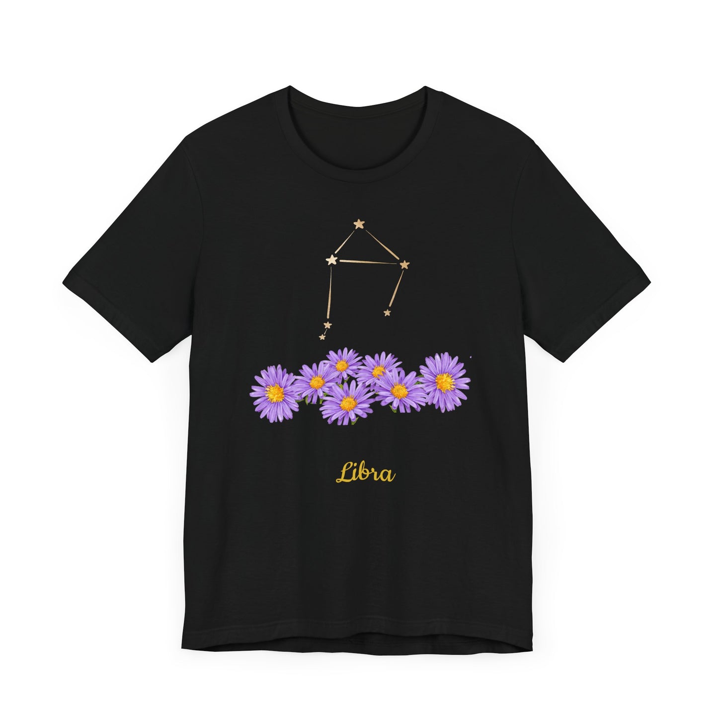 Libra Stars & Flowers T-Shirt And Stars | Fun Libra T-Shirt | Zodiac T-Shirt | Zodiac Sign Shirt | Astrology | Star Sign | Unisex Jersey Short Sleeve Tee