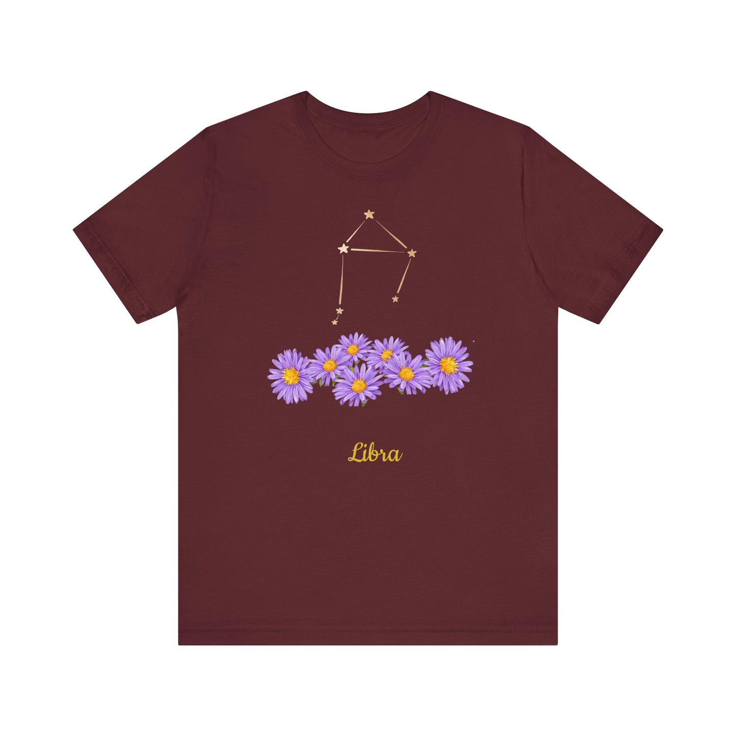 Libra Stars & Flowers T-Shirt And Stars | Fun Libra T-Shirt | Zodiac T-Shirt | Zodiac Sign Shirt | Astrology | Star Sign | Unisex Jersey Short Sleeve Tee