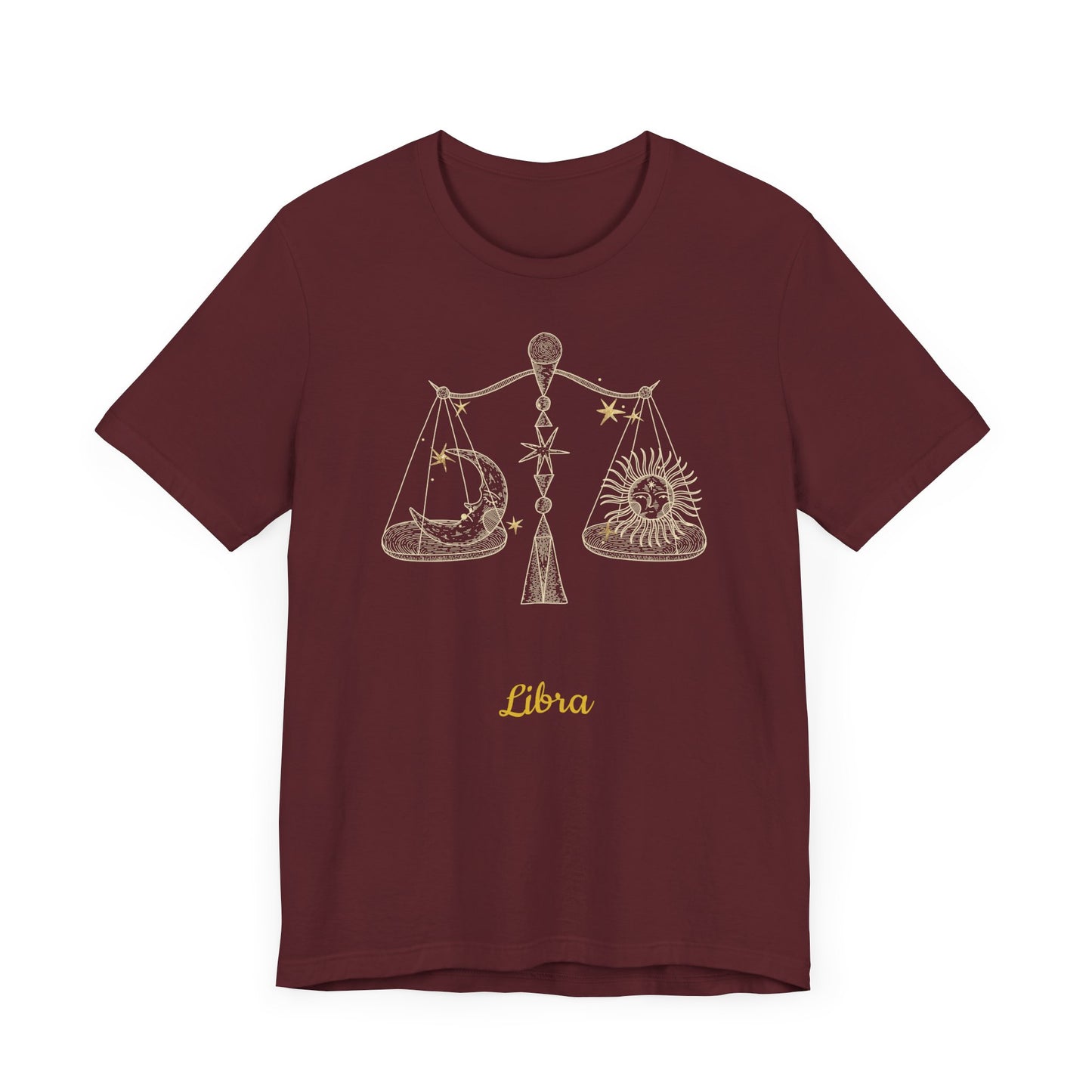 Libra Scales Symbol T-Shirt And Stars | Fun Libra T-Shirt | Zodiac T-Shirt | Zodiac Sign Shirt | Astrology | Star Sign | Unisex Jersey Short Sleeve Tee
