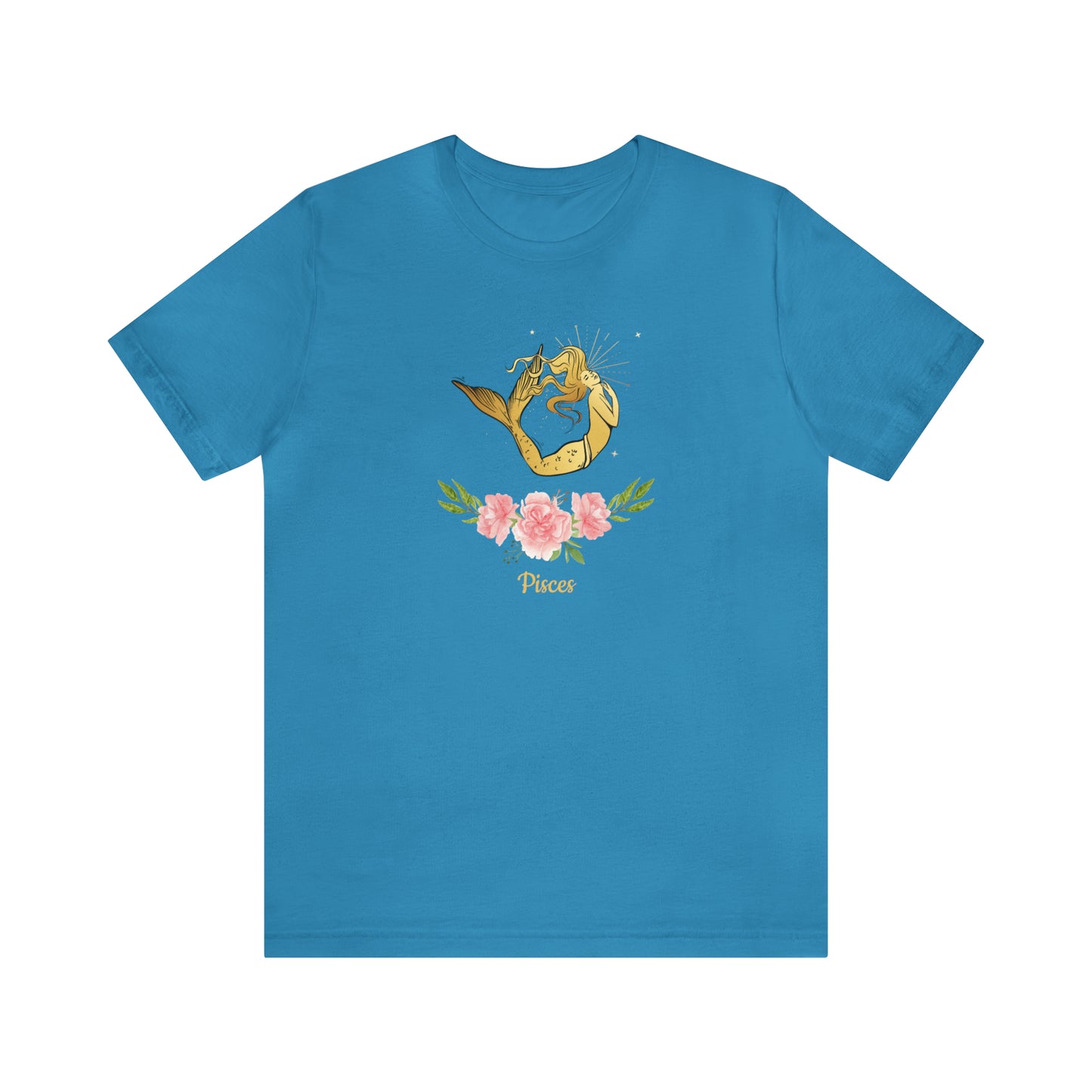 Pisces Mermaid & Flowers T-Shirt | Fun Pisces T-Shirt | Zodiac T-Shirt | Zodiac Sign Shirt | Astrology | Star Sign | Unisex Jersey Short Sleeve Tee