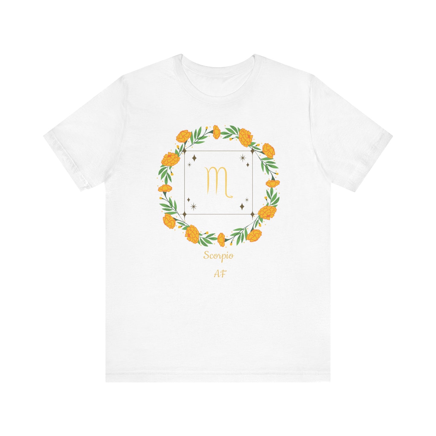Scorpio AF Garland & Symbol T-Shirt | Fun Scorpio T-Shirt | Zodiac T-Shirt | Zodiac Sign Shirt | Astrology | Star Sign | Unisex Jersey Short Sleeve Tee