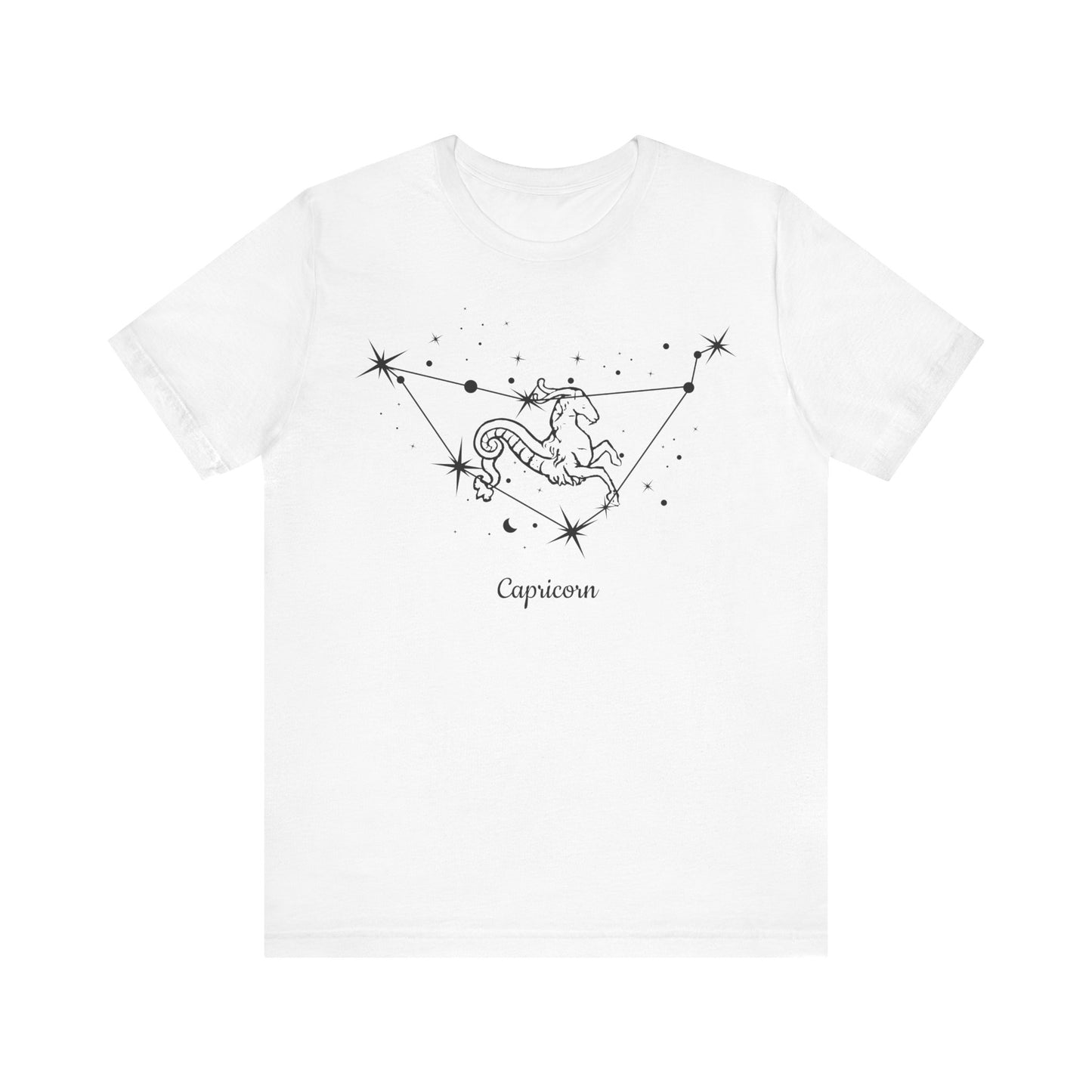Capricorn Goat and Star Map Black T-Shirt | Fun Capricorn T-Shirt | Zodiac T-Shirt | Zodiac Sign Shirt | Astrology | Star Sign | Unisex Jersey Short Sleeve Tee