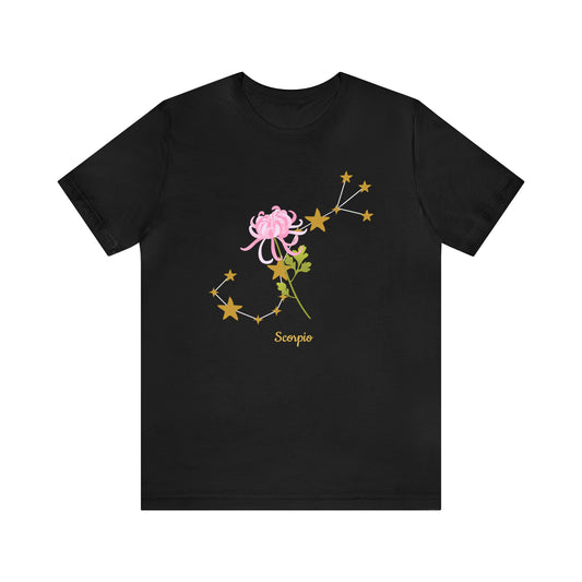Scorpio Flower & Stars T-Shirt | Fun Scorpio T-Shirt | Zodiac T-Shirt | Zodiac Sign Shirt | Astrology | Star Sign | Unisex Jersey Short Sleeve Tee