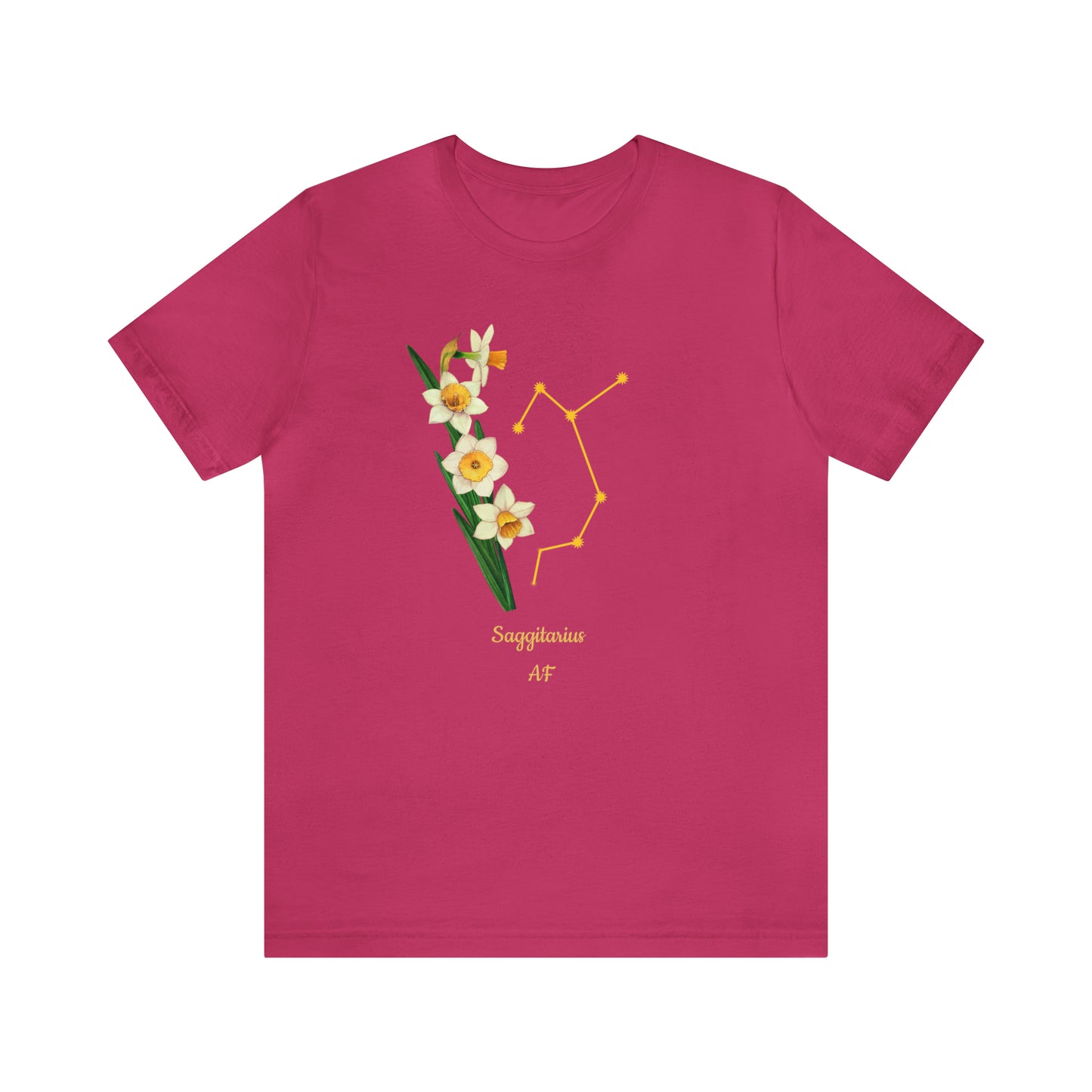 Sagittarius Daffodil Bunch & Stars AF T-Shirt | Fun Sagittarius T-Shirt | Zodiac T-Shirt | Zodiac Sign Shirt | Astrology | Star Sign | Unisex Jersey Short Sleeve Tee