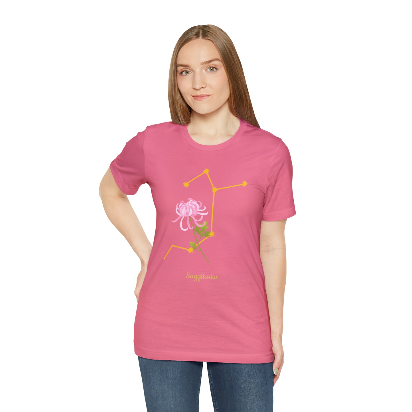 Sagittarius Flower & Stars T-Shirt | Fun Sagittarius T-Shirt | Zodiac T-Shirt | Zodiac Sign Shirt | Astrology | Star Sign | Unisex Jersey Short Sleeve Tee