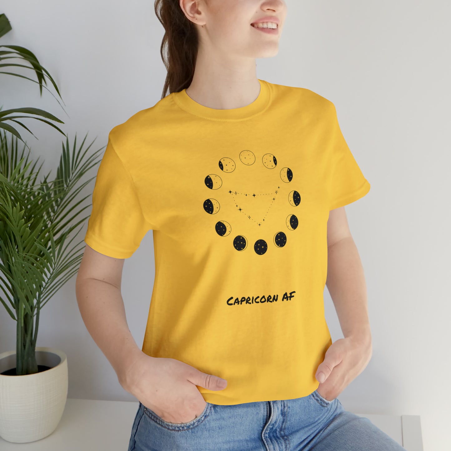 Capricorn AF Moon Phase T-Shirt | Fun Capricorn T-Shirt | Zodiac T-Shirt | Zodiac Sign Shirt | Astrology | Star Sign | Unisex Jersey Short Sleeve Tee