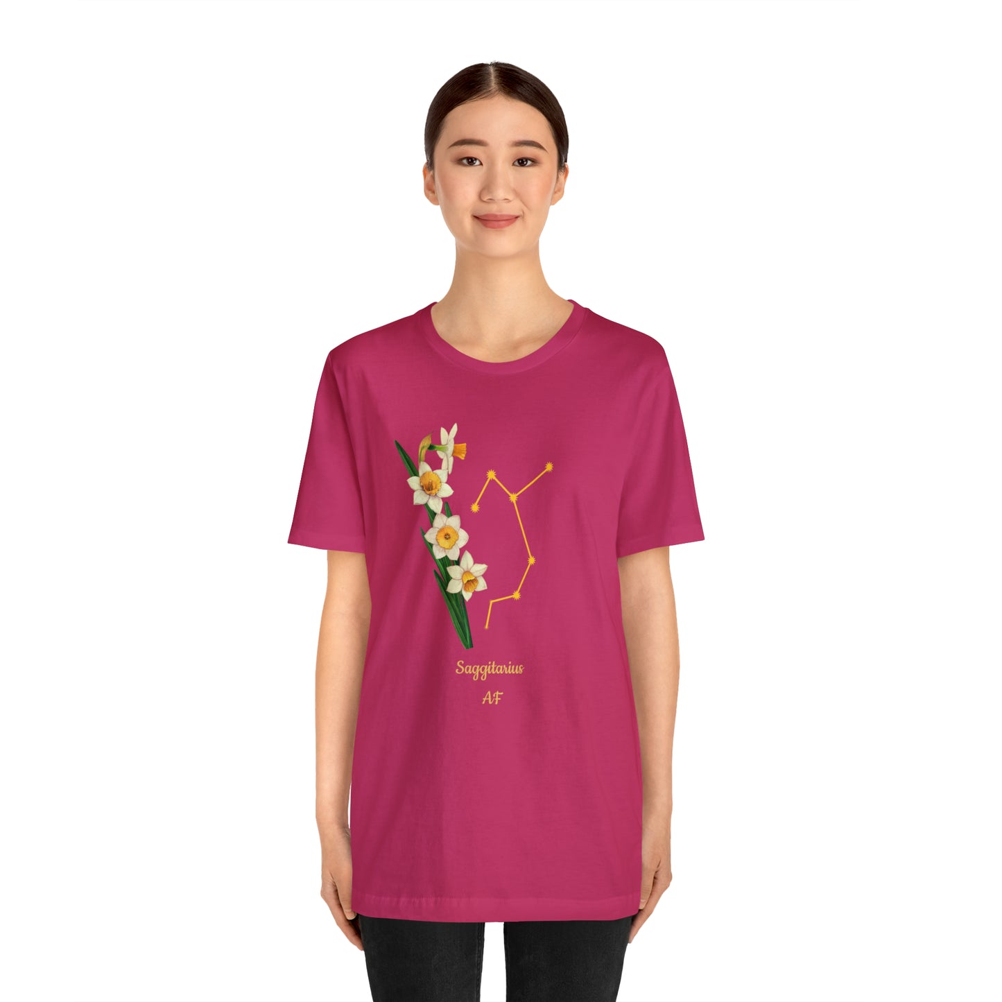 Sagittarius Daffodil Bunch & Stars AF T-Shirt | Fun Sagittarius T-Shirt | Zodiac T-Shirt | Zodiac Sign Shirt | Astrology | Star Sign | Unisex Jersey Short Sleeve Tee