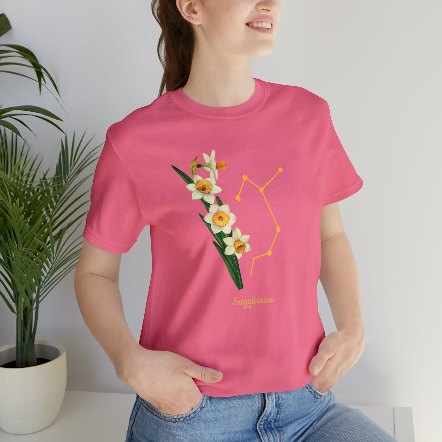 Sagittarius Daffodil Bunch & Stars T-Shirt | Fun Sagittarius T-Shirt | Zodiac T-Shirt | Zodiac Sign Shirt | Astrology | Star Sign | Unisex Jersey Short Sleeve Tee