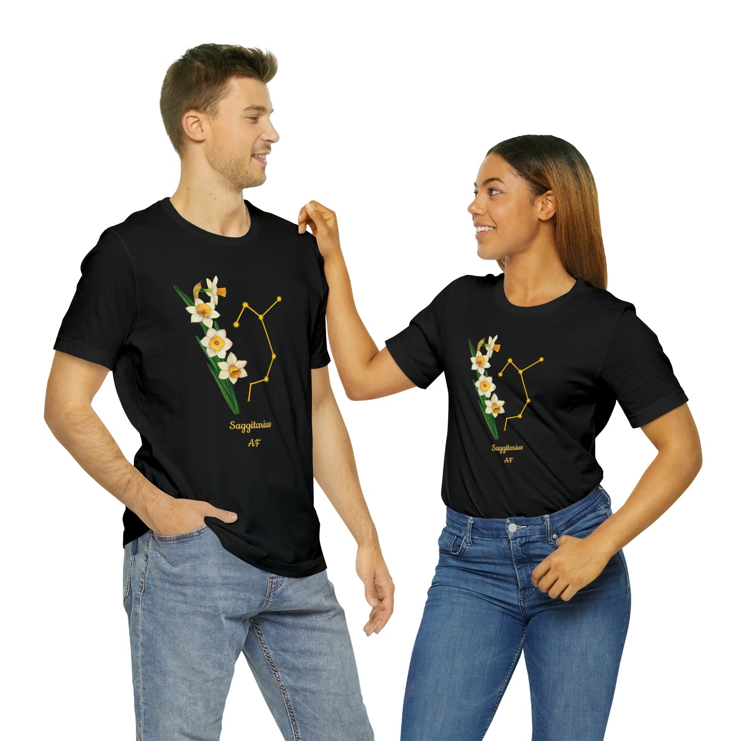 Sagittarius Daffodil Bunch & Stars AF T-Shirt | Fun Sagittarius T-Shirt | Zodiac T-Shirt | Zodiac Sign Shirt | Astrology | Star Sign | Unisex Jersey Short Sleeve Tee