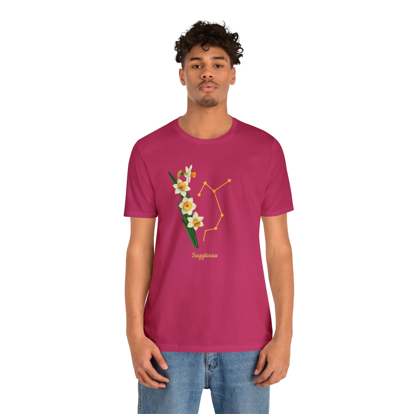 Sagittarius Daffodil Bunch & Stars T-Shirt | Fun Sagittarius T-Shirt | Zodiac T-Shirt | Zodiac Sign Shirt | Astrology | Star Sign | Unisex Jersey Short Sleeve Tee