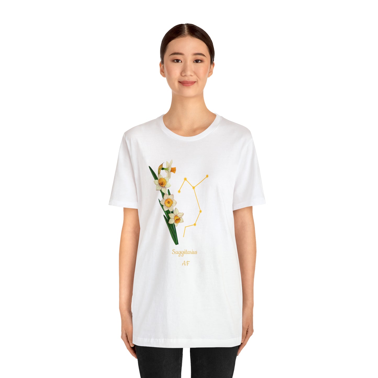 Sagittarius Daffodil Bunch & Stars AF T-Shirt | Fun Sagittarius T-Shirt | Zodiac T-Shirt | Zodiac Sign Shirt | Astrology | Star Sign | Unisex Jersey Short Sleeve Tee